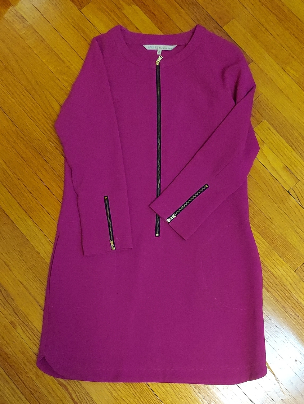 Rachel Roy Magenta Zip-Front Long-Sleeve Shift Dress